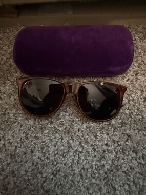 Gucci Brown Frame Sunglasses with Black Lenses and Purple Case